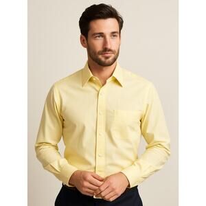 Stafford Fitted Dress Shirt 15.5 34/35 Yellow Easy-Care Broadcloth Cotton Blend